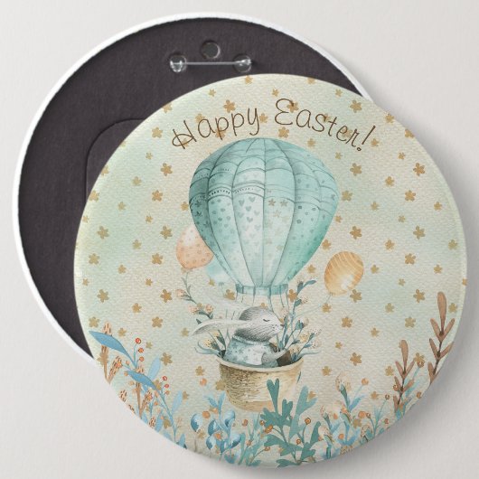 Vrolijk Pasen. Waterverf Bunny Ronde Button 6,0 Cm (Voorkant /achterkant)