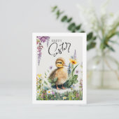 Vrolijk Pasen. Waterverf Cute Ducking Feestdagenkaart (Staand voorkant)