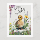 Vrolijk Pasen. Waterverf Cute Ducking Feestdagenkaart (Voorkant)