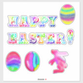 Vrolijk Pasen. Waterverf Eggs Bunny Sticker (Vel)