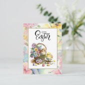 Vrolijk Pasen. Waterverf kuikens met eieren Feestdagenkaart (Staand voorkant)