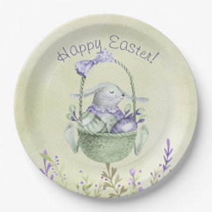 Vrolijk Pasen. Waterverf Lavender en Mint Green Papieren Bordje