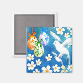 Vrolijk Pasen. Waterverf paaseieren en -honden Magneet (Voorkant / Achterkant)