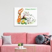 Vrolijk Pasen. Welpe, Küken, Hase Canvas Afdruk (Insitu (Woonkamer))