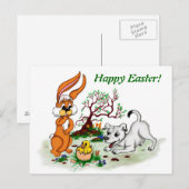 Vrolijk Pasen. Welpe, Küken, Hase Feestdagenkaart (Voorkant / Achterkant)
