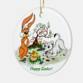 Vrolijk Pasen. Welpe, Küken, Hase Keramisch Ornament (Links)