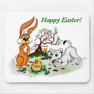 Vrolijk Pasen. Welpe, Küken, Hase Muismat