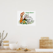 Vrolijk Pasen. Welpe, Küken, Hase Poster (Keuken)