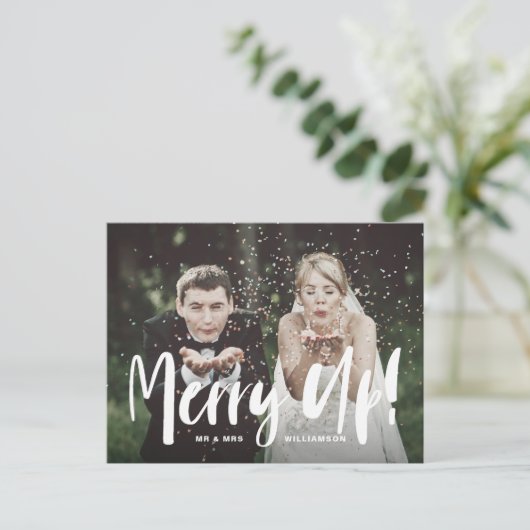 Vrolijk! | Passen getrouwd meneer en mevrouw kerst Feestdagenkaart (Staand voorkant)