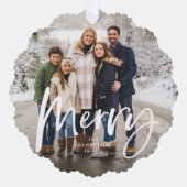 Vrolijk penseelscript twee foto rode kerst ornament kaart (Voorkant)