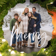 Vrolijk penseelscript twee foto rode kerst