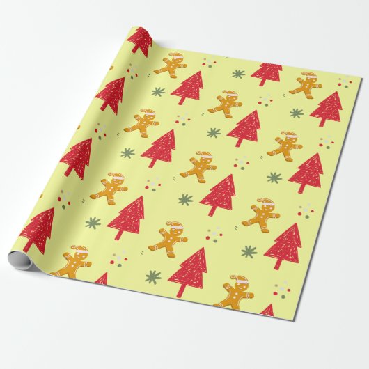 Vrolijk peperkoek santa Snowflake Xmas tree patte Cadeaupapier (Uitgerold)