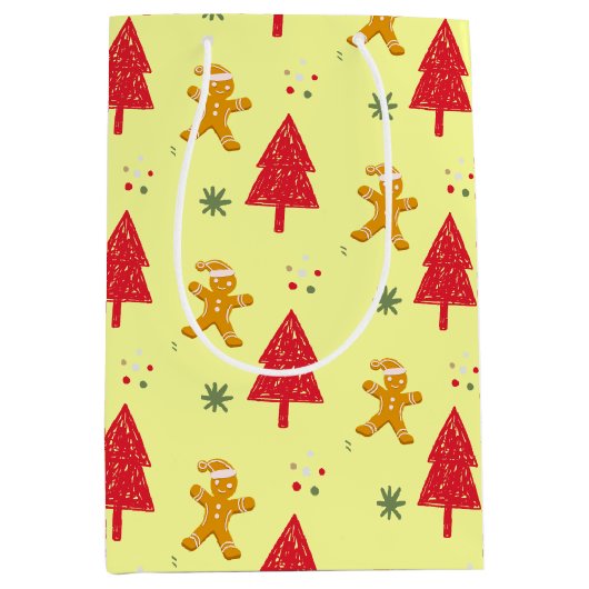 Vrolijk peperkoek santa Snowflake Xmas tree patte Medium Cadeauzakje (Voorkant)