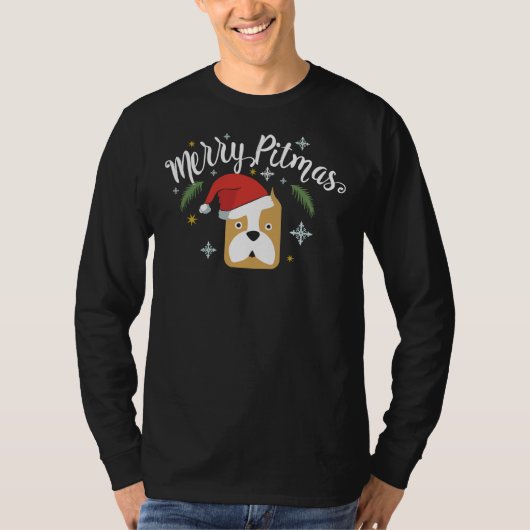 Vrolijk Pitmas Kerstmis Pit Bull Dog Grappig Santa T-shirt (Voorkant)
