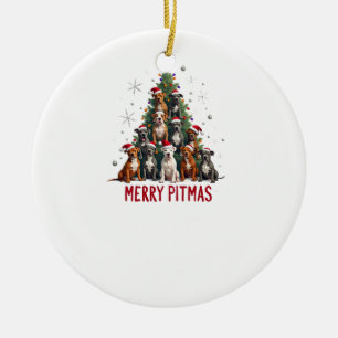 Vrolijk Pitmas Pitbull Hond Lelijke Kerst T-shirt  Keramisch Ornament