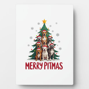 Vrolijk Pitmas Pitbull Hond Lelijke Kersttrui Tr Fotoplaat