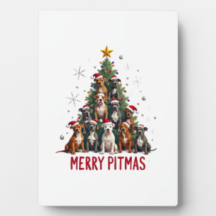 Vrolijk Pitmas Pitbull Hond Lelijke Kersttrui Tr Fotoplaat
