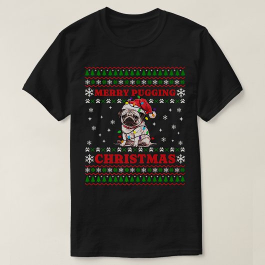 Vrolijk puggen kerst pug santa xmas lelijk zweet t-shirt (Design voorkant)