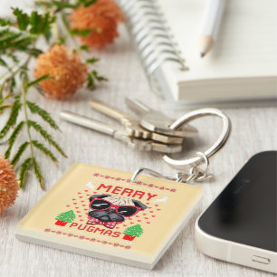 Vrolijk Pugmas! Button Sleutelhanger