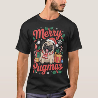 Vrolijk Pugmas Kerstmis Kerstmuts Pug Kerstfeest T-shirt