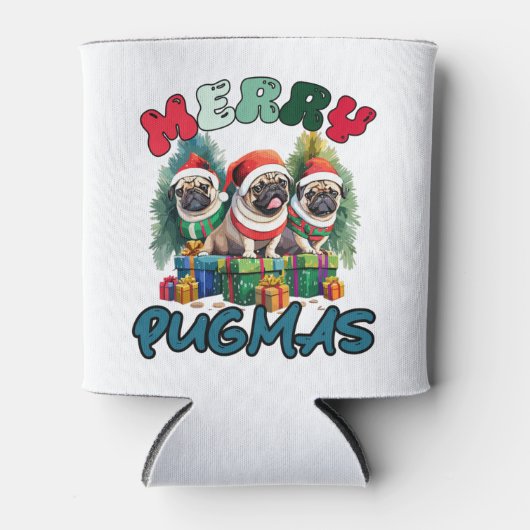 Vrolijk Pugmas Vrolijk Kerstfeest Blikjeskoeler (Voorkant)