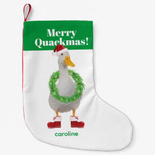Vrolijk Quackmas wit Santa Duck Kleine Kerstsok