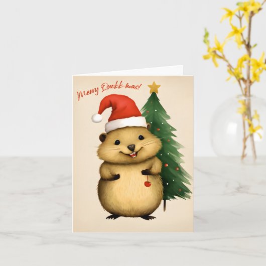 Vrolijk Quokk-mas - Kerstmis Kaart (Gele Bloem)
