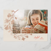 VROLIJK | Red & Cream Photo Roos Gold Folie Feestdagenkaart (Voorkant)