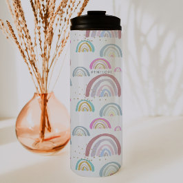 Vrolijk Regenboog Patroon | Monogram Tumbler Thermosbeker