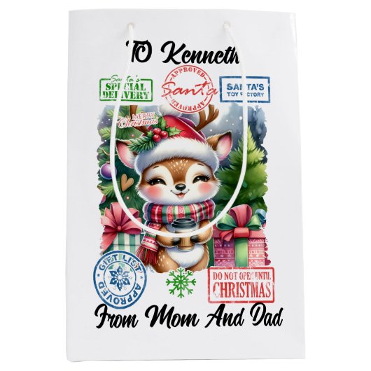 Vrolijk rendier met vakantie cadeaus medium cadeauzakje (Voorkant)