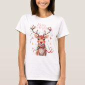 Vrolijk rendier Rudolph en kerstverlichting T-shirt (Voorkant)