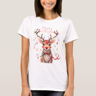 Vrolijk rendier Rudolph en kerstverlichting T-shirt