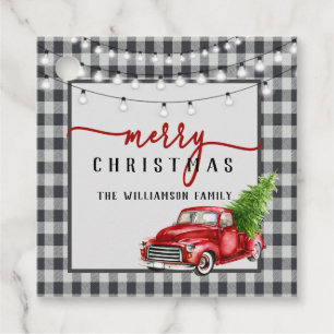 Vrolijk Rode Vrachtwagen en Boom Kerstcadeau Bedankjes Labels