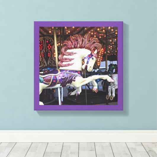 Vrolijk-rond geschilderd paard carrousel serie 12 canvas afdruk (Insitu (Houten vloer))