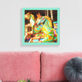 Vrolijk-rond geschilderd paard carrousel serie 34 canvas afdruk (Insitu (Woonkamer))