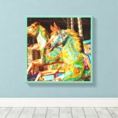Vrolijk-rond geschilderd paard carrousel serie 34 canvas afdruk (Insitu (Houten vloer))