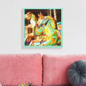 Vrolijk-rond geschilderd paard carrousel serie 34 canvas afdruk (Insitu (Woonkamer))