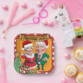 Vrolijk rood en goud karikatuur paar papieren bordje (Feest)