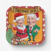 Vrolijk rood en goud karikatuur paar papieren bordje (Voorkant)