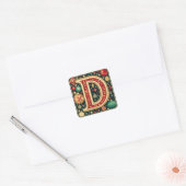 Vrolijk rood en groen letter 'D' Vierkante Sticker (Envelop)