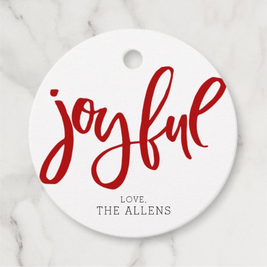 Vrolijk rood kalligrafie vakantie cadeau bedankjes labels (Voorkant)