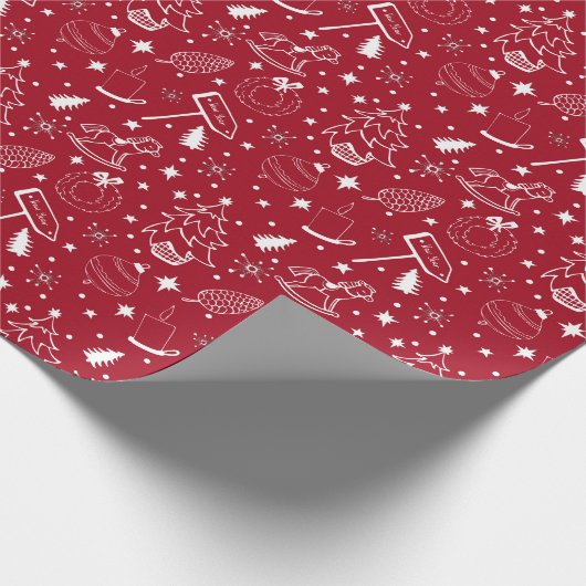 Vrolijk rood & wit kerst inpakpapier (Hoek)
