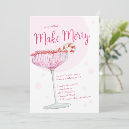 Vrolijk roze champagne feestelijke uitnodiging (Staand voorkant)