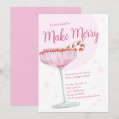 Vrolijk roze champagne feestelijke uitnodiging (Voorkant / Achterkant)