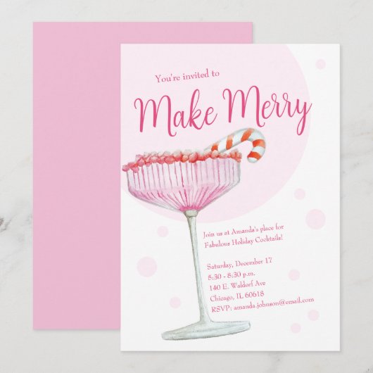 Vrolijk roze champagne feestelijke uitnodiging (Voorkant / Achterkant)