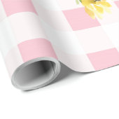 Vrolijk roze Gingham Zonnebloem Baby shower Cadeaupapier (Rol Hoek)