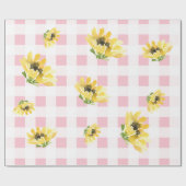 Vrolijk roze Gingham Zonnebloem Baby shower Cadeaupapier (Vlak)