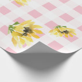 Vrolijk roze Gingham Zonnebloem Baby shower Cadeaupapier (Hoek)