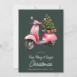 Vrolijk Roze Kerst Italiaanse vespa vintage Feestdagenkaart