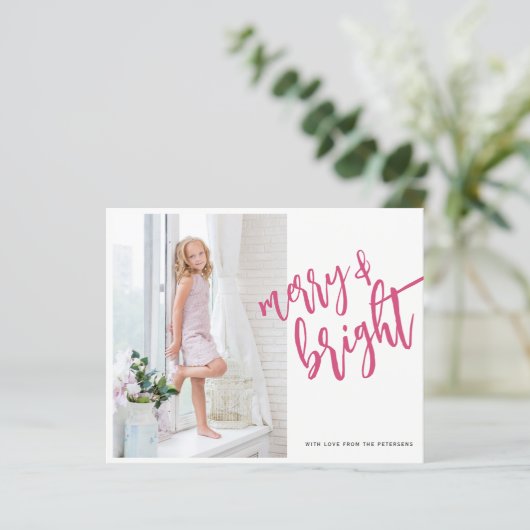 Vrolijk roze kerstfotokaart (Staand voorkant)